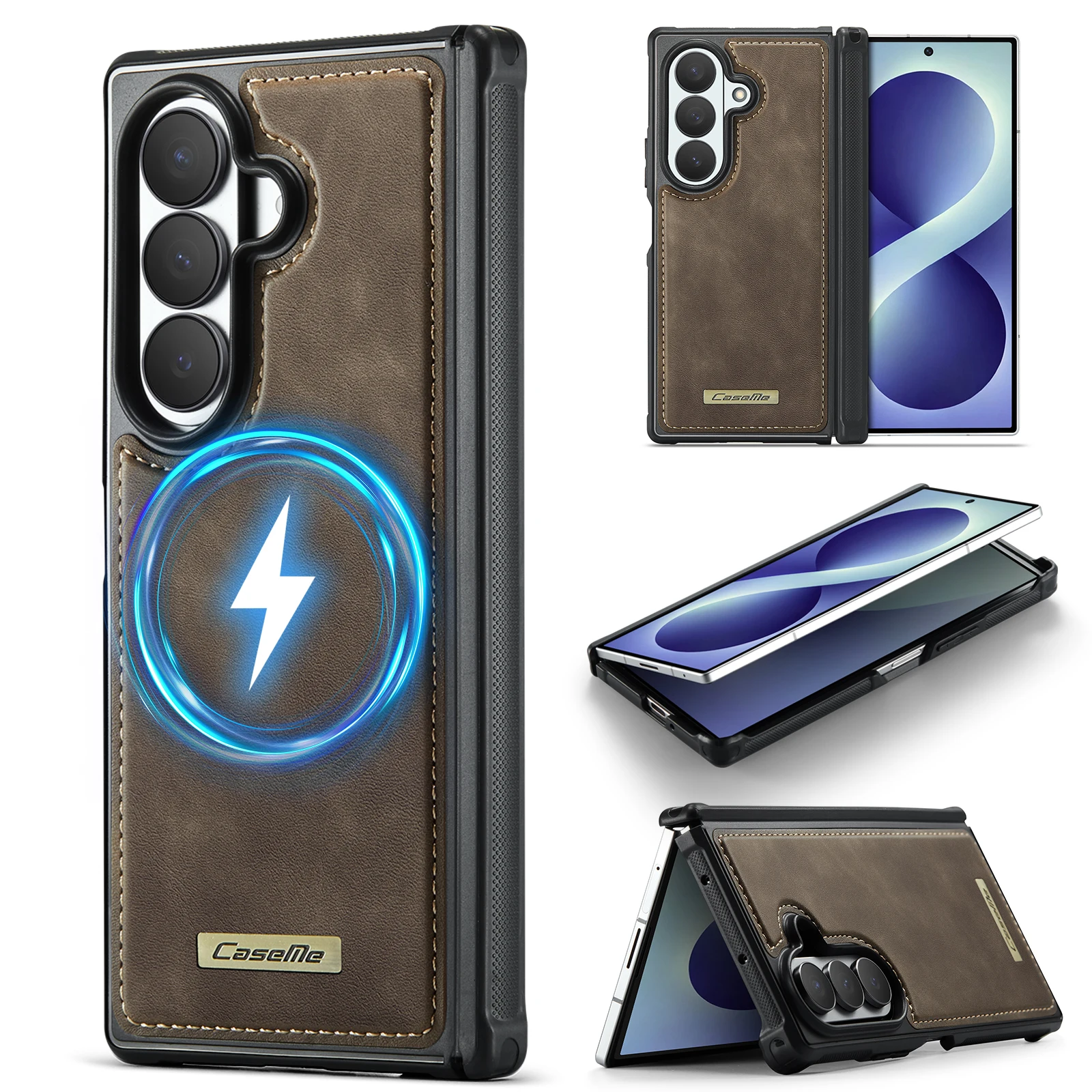 Luxury Magnetic Skin Feel Leather Case for Samsung Galaxy Z Fold8 ultra for Magsafe Shockproof Hinge Protection Slim fit Cover