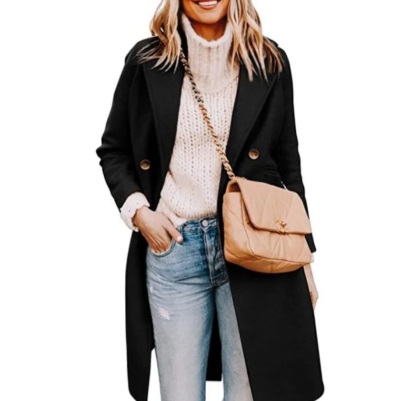 

StreetWear Women Jackets Winter Loose Lapel Blazer Good Quality Female Long Casual Coats Women Woolen Overcoat For Spring Winter