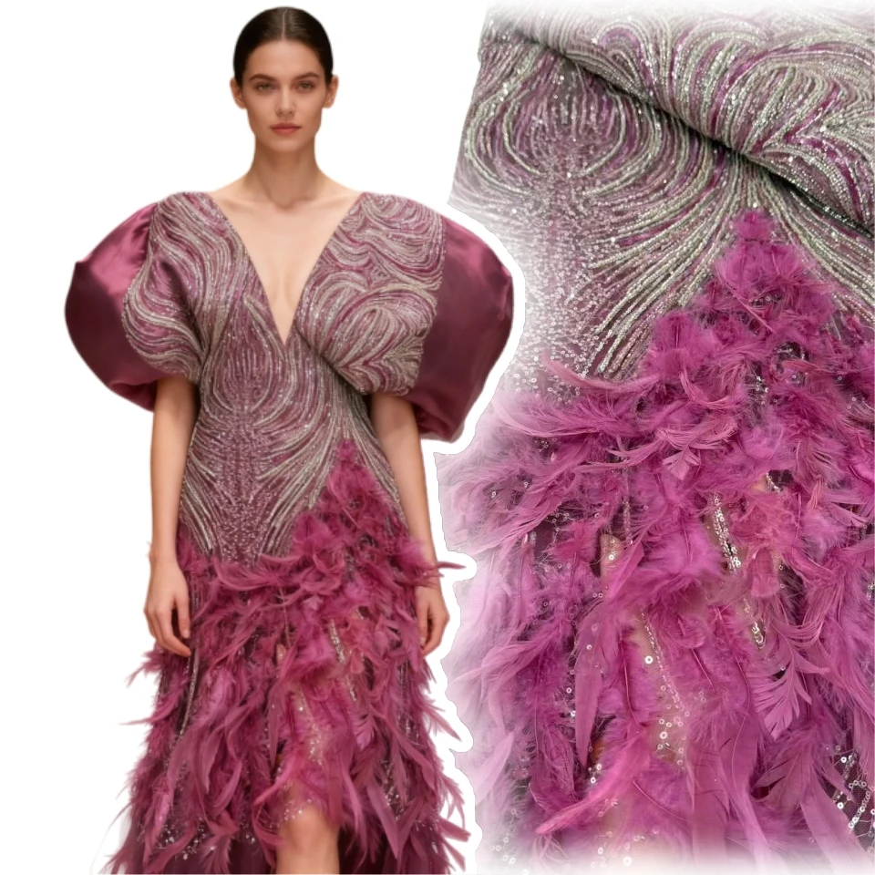 

Высокое качество, африканская 3D вышитая кружевная ткань с перьями, сетчатая кружевная ткань с блестками, роскошные бусины, тюль, кружево для швейных аксессуаров SZ1807