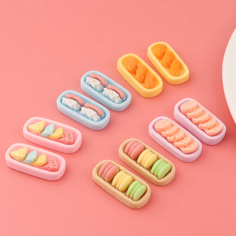 

10pcs Macaron Rainbow Biscuit Bread Food Play Dessert Diy Mobile Phone Case Hair Accessories Resin Accessories Material