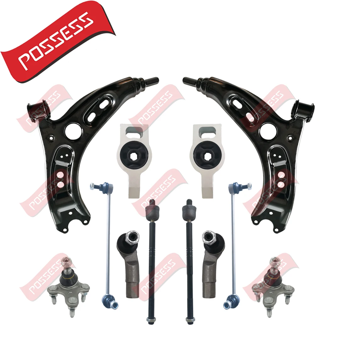 12 Pieces Front Axle Suspension Control Arm Ball Joint Stabilizer Link Tie Rod End Kits For Volkswagen Passat CC 11-14 Tiguan