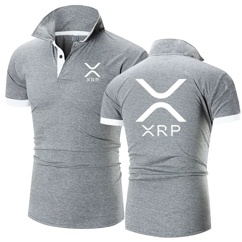 2025 Summer Men\'s Cryptocurrency Ripple XRP Logo Print Classic Solid Color Lapel Collar Quick Drying Comfortable Polo Shirt Tops