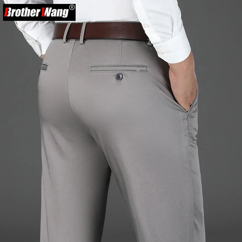 

Colors 4 New Autumn Men Business Small Straight Casual Pants Modal Cotton Elasticity Solid Color Trousers Male Brand Khaki Black