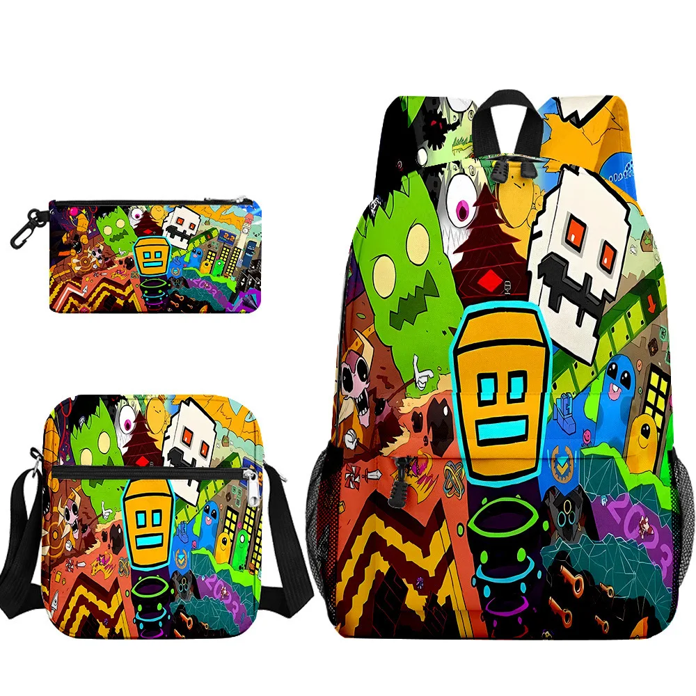 กระเป๋าแฟชั่นสไตล์ฮาราจูกุลายเรขาคณิต 3 มิติ ชุด 3 ชิ้น/เซ็ต สำหรับนักเรียน กระเป๋าเดินทาง กระเป๋าใส่แล็ปท็อป กระเป๋าเป้สะพายหลัง กระเป๋าใส่ดินสอ