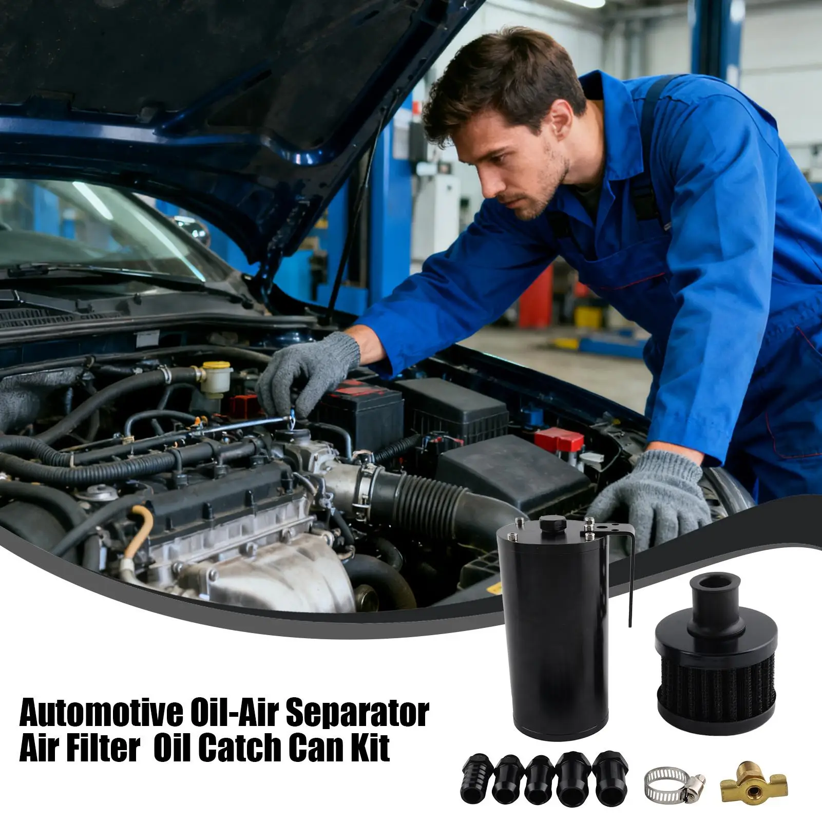 Baffled Oil Catch Can Aluminum Alloy High-Flow Drain Filter Breather Oil Catcher for Automotive Bike Car Motorcycle Engine