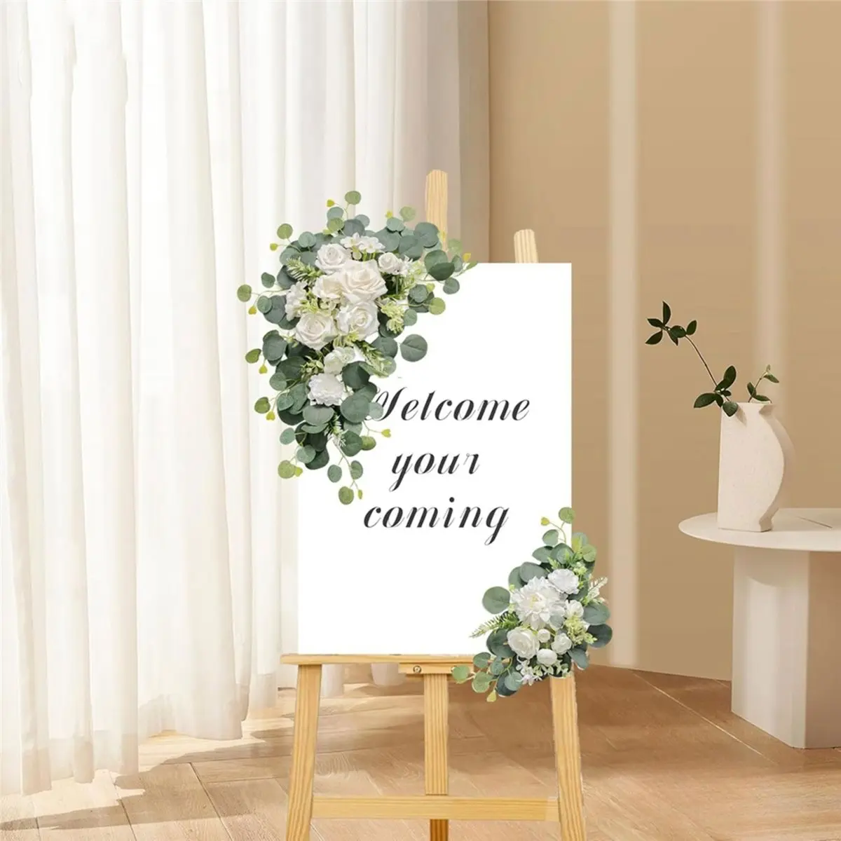 Big Discount 2 Pcs Artificial Wedding Arch Flowers for Wedding Sign, for Welcome Ceremony Sign,Faux Floral Swags, White