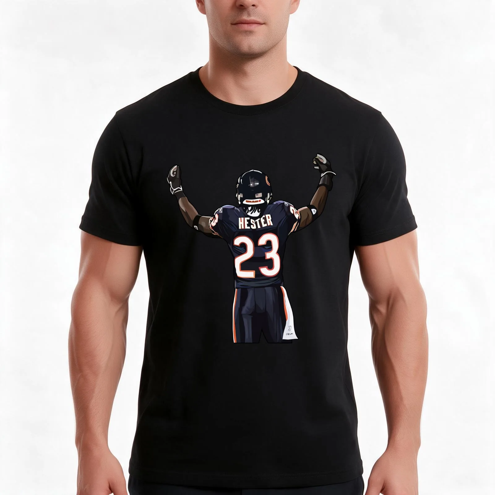 Devin Hester #23 Sign T-Shirt, Summer Casual Cotton Tee, Oversized Streetwear Tops, Vintage Graphic Print, Unisex Men Women