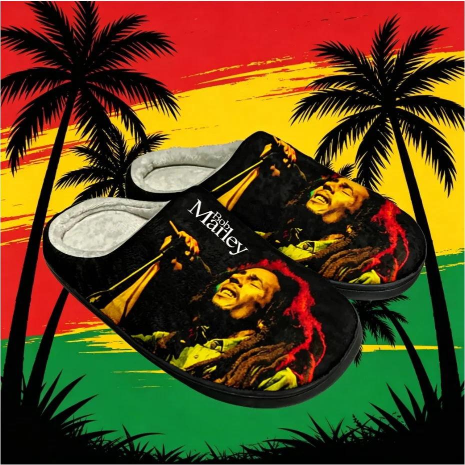 

Bob Marley Custom Cotton Slippers Reggae Music Print Soft Plush Warm Unisex Winter Indoor House Slippers