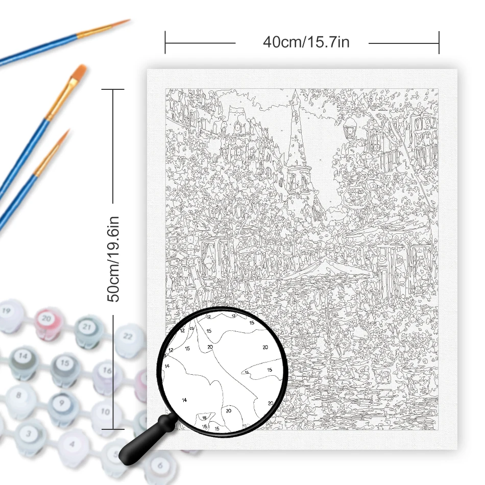Ruopty Paris Lukisan Jalan DIY dengan Angka Lukisan Kanvas Buatan Tangan Gambar Seni Dinding Rumah untuk Ruang Tamu Hadiah Unik 40X50