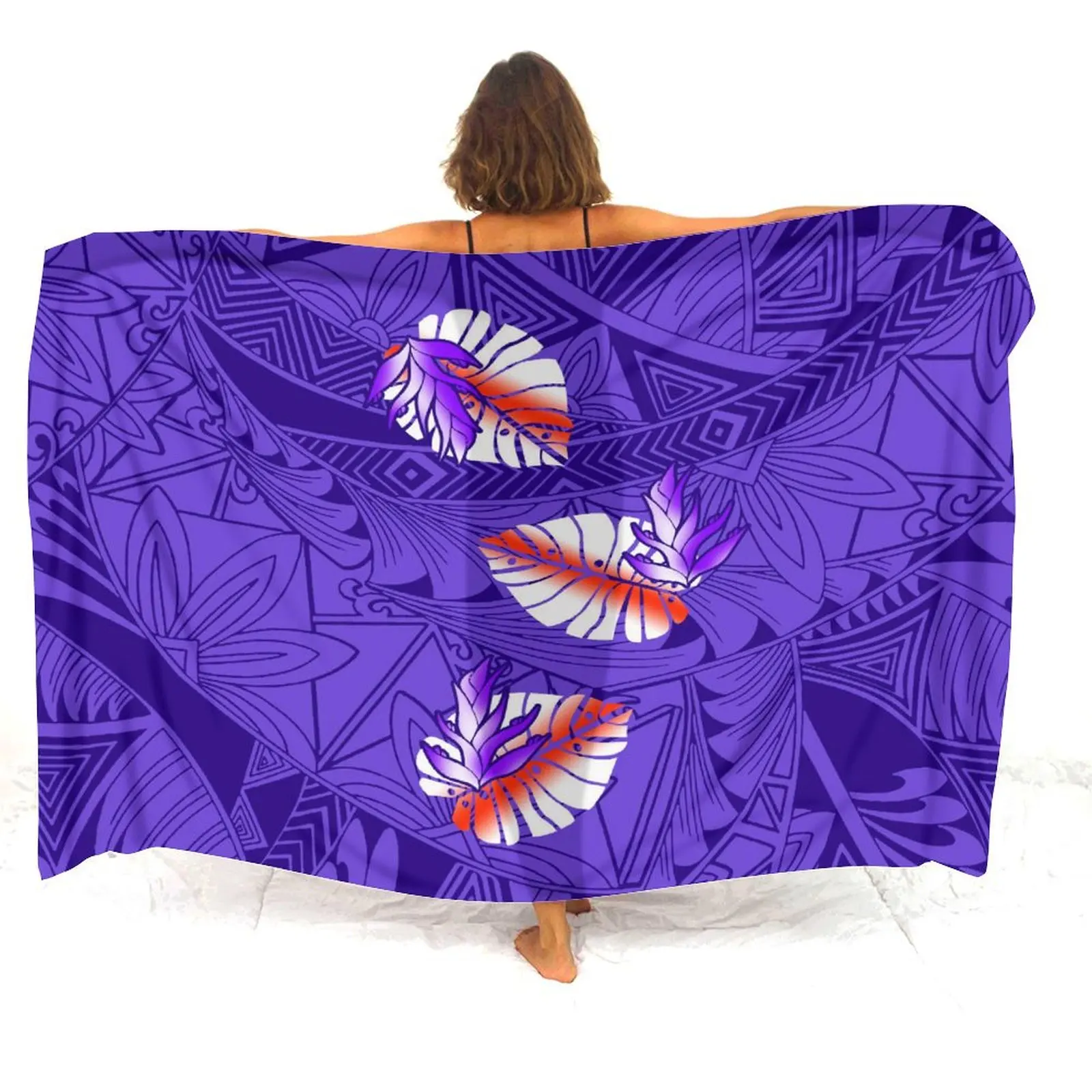 One-Piece Beach Dress Polynesian Print Custom Design Draped Draped Hip Sarong Skirt Ethnic Wind Seaside