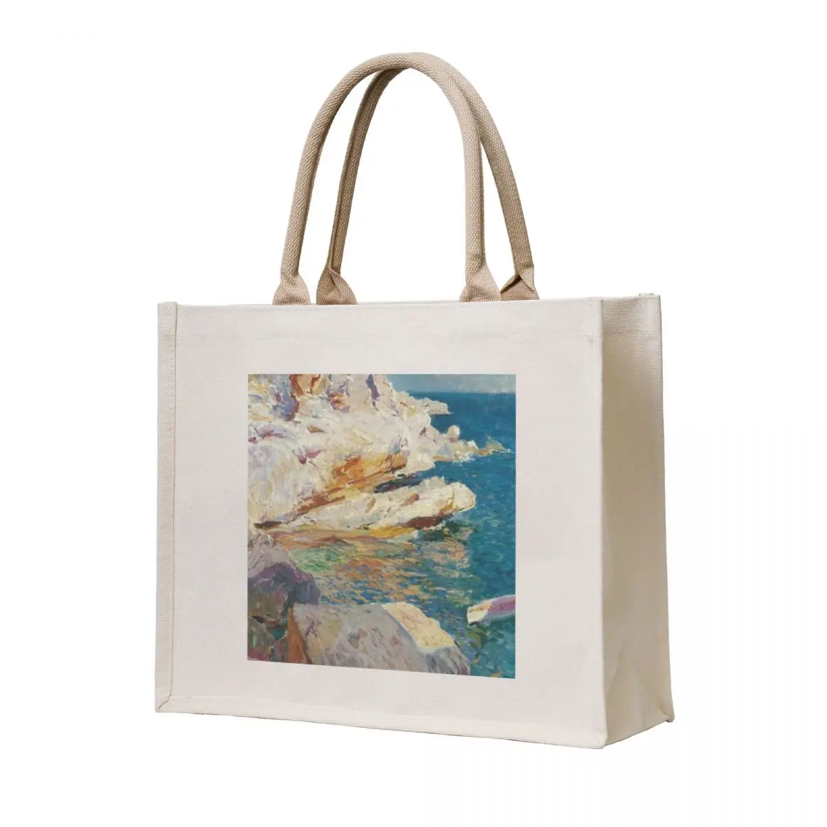 

Joaquin Sorolla Y Bastida - Rocks At Javea. The White Boat1905 Tote Bag Canvas bag for women tote bag screen tote men