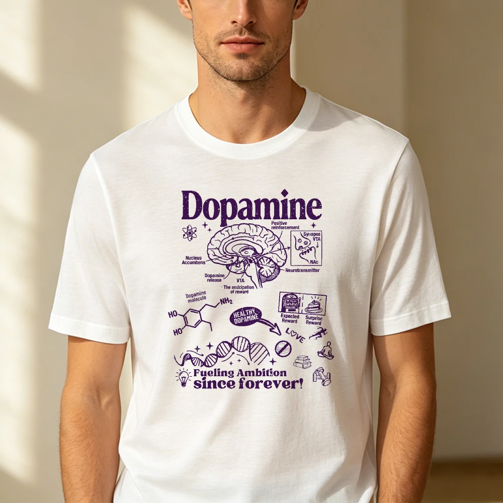 Healthy Dopamine T Shirt Men White Brain Science Graphic Tee Short Sleeve Anatomy Biochemistry Biology Teacher Gift Clothing