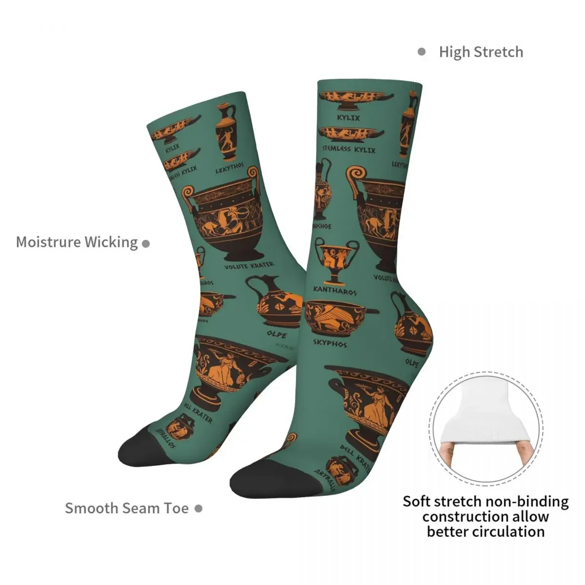 Ancient Greek Pottery Socks Harajuku Sweat Absorbing Stockings All Season Long Socks Accessories for Man's Woman's Gifts