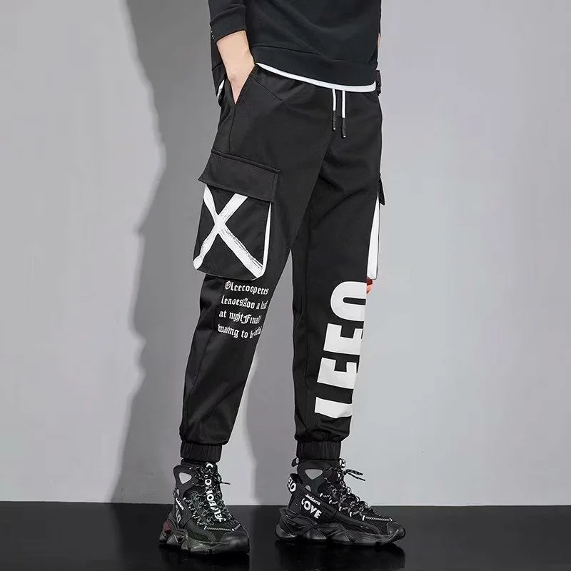 Prowow Summer thin pants men's work pants loose casual pants with multiple pockets Korean version leg binding