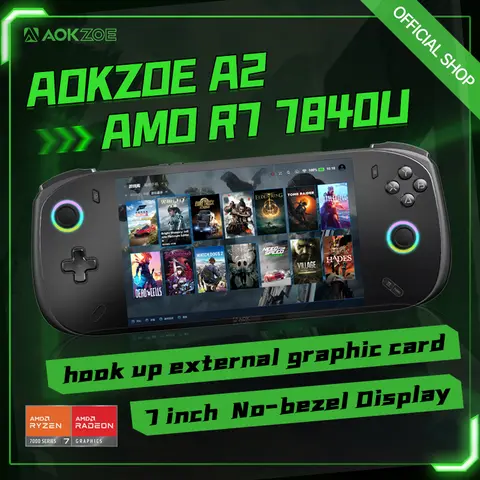 Newest AOKZOE A2 7" AMD Ryzen 7 7840U Portable Gaming PC DDR5X  SSD Handheld Game Console Laptop WiFi6E Touch Screen Notebook