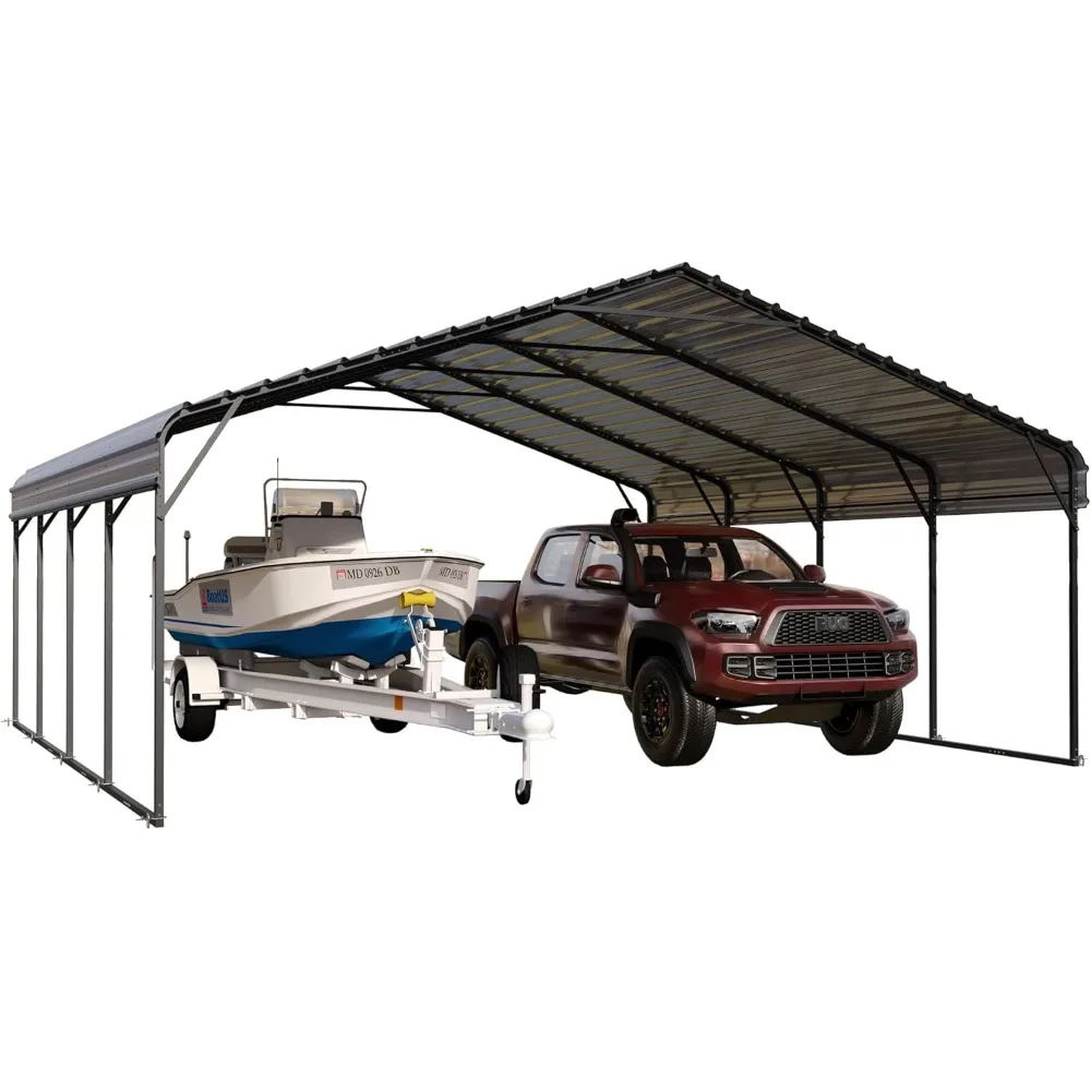 

Carport ，20 X 20 Ft Carport 2 Car Metal Carports With Galvanized Steel Roof, Sturdy Heavy Duty Metal Carport For Cars,