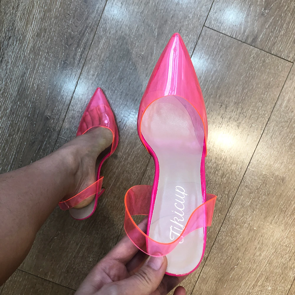 Veowalk مثير لطيف المرأة الوردي الشفاف مدبب تو Slingback خنجر مضخات سيدة الصيف عالية الكعب لأحذية الحفلات والنوادي الليلية #3