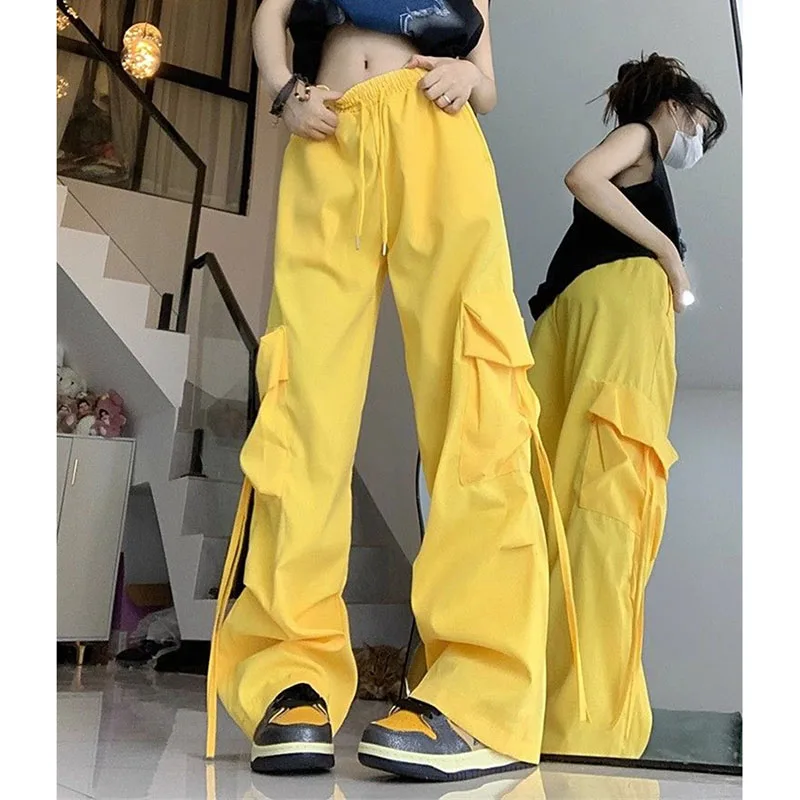 

Harajuku, новинка 2025 года, женские брюки-карго, уличная одежда, черные брюки в стиле хип-хоп, модные женские свободные дизайнерские брюки с высокой талией на шнуровке