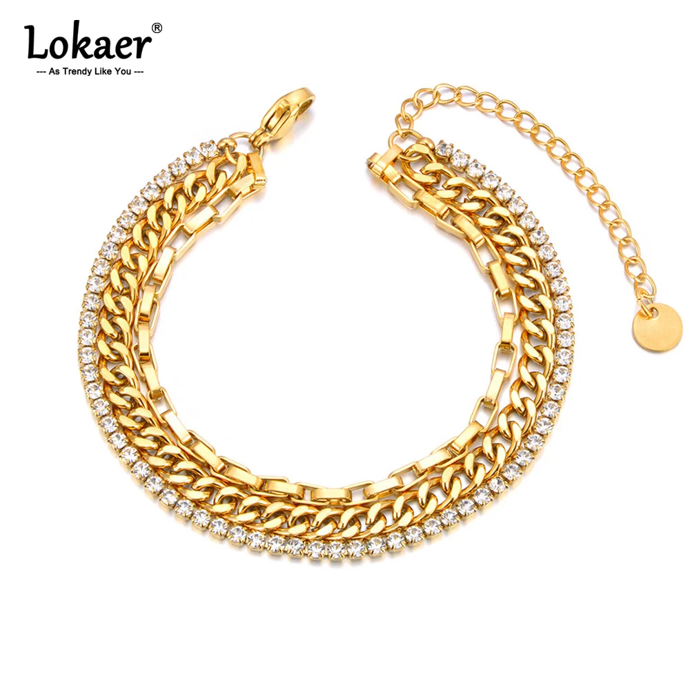 Lokaer 316L Stainless Steel 3 Layered Rhinestone Charm Brace
