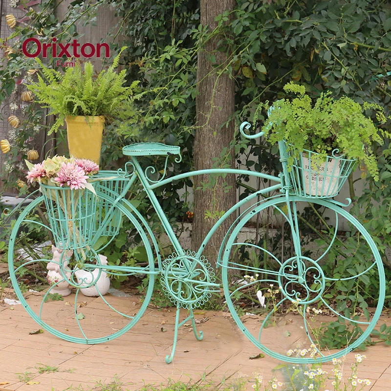 European Style Bicycle Planter Vintage Iron Flower Stand for Garden Decor Outdoor Shop Display Rust-Proof Patio Planter Basket