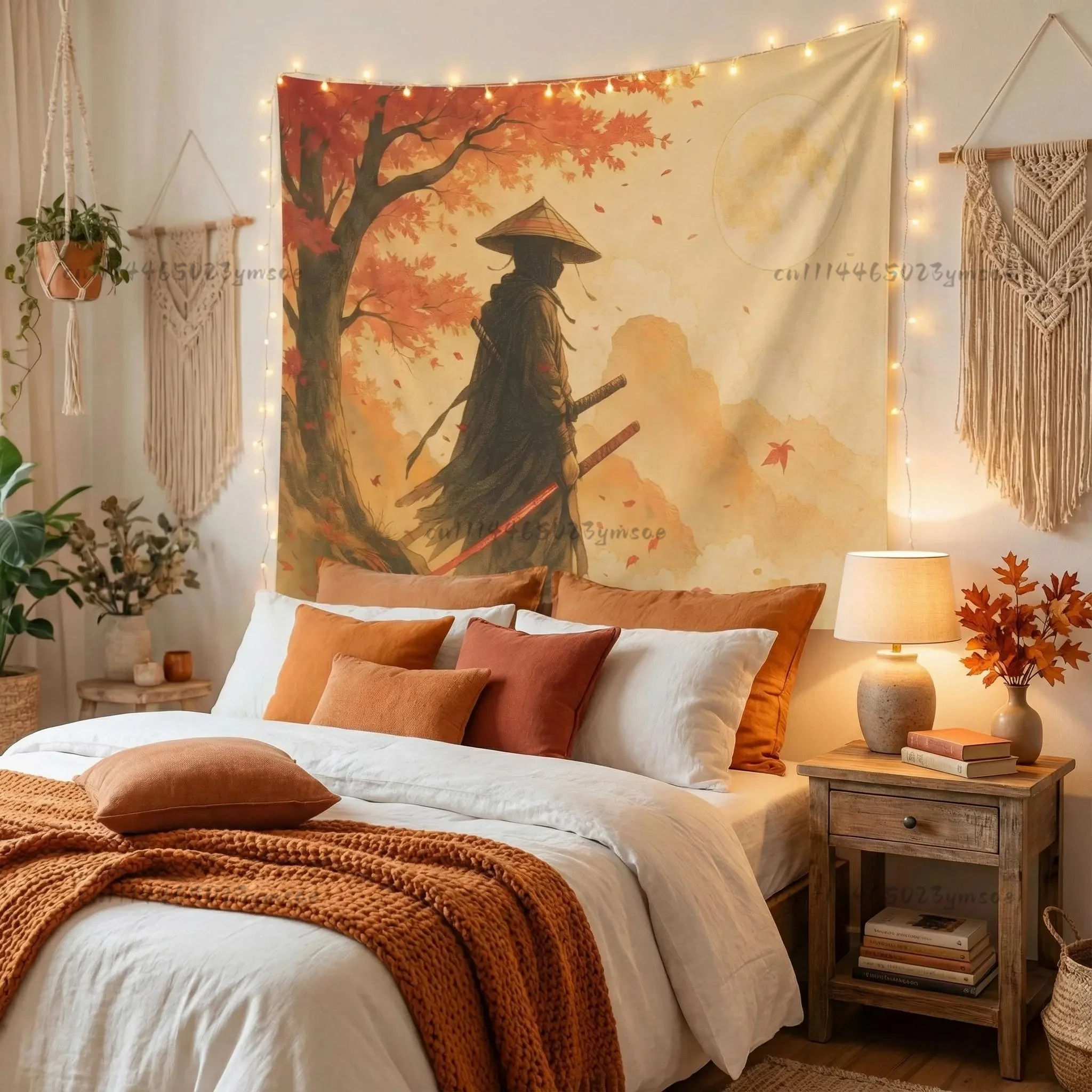 Japanese Vintage Samurai Tapestry Headboard Background Cloth Aesthetic Room Decoration Hippie Wall Tapestries Home Decor Flags