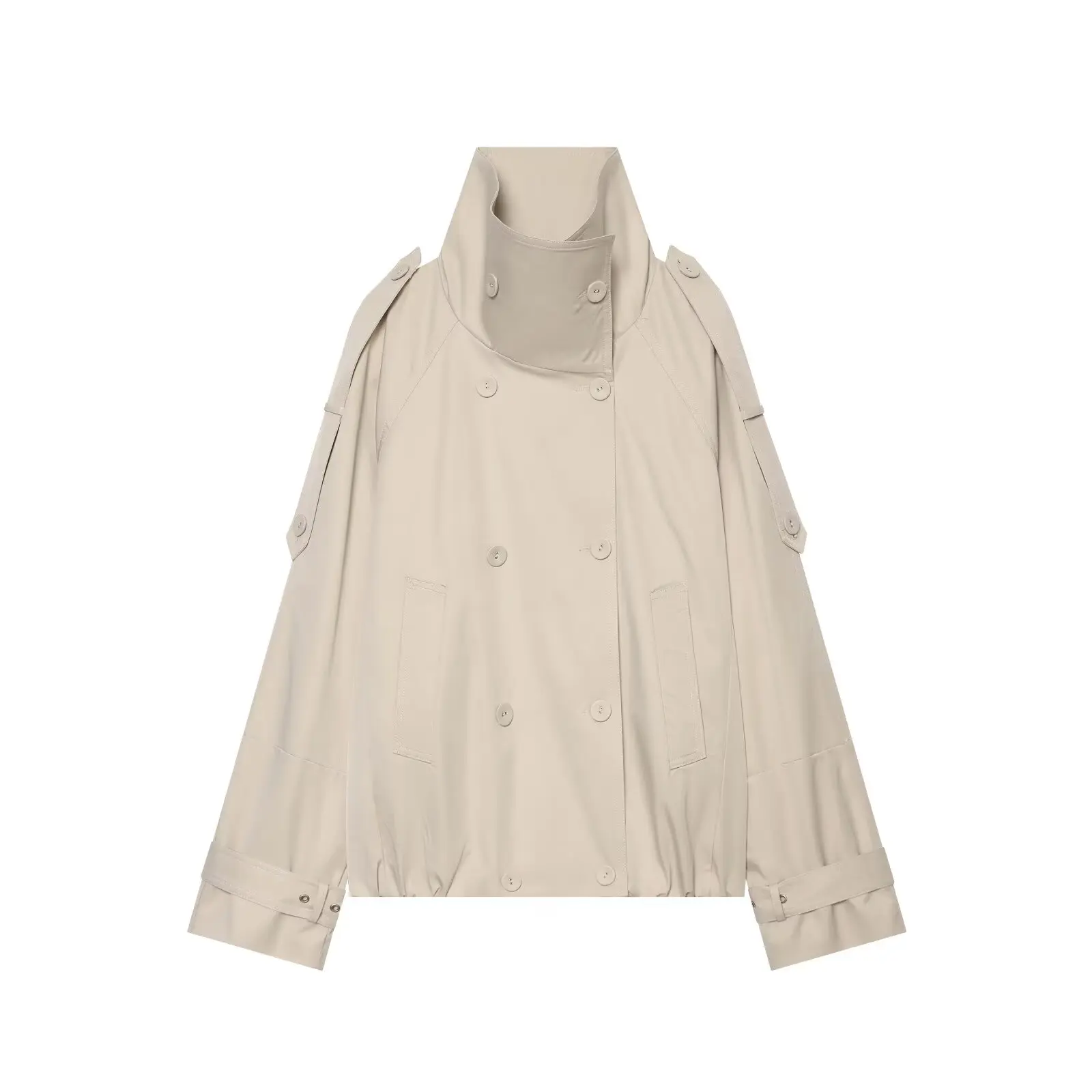 DUOPERI Women Multi-color Double Breasted Cropped Trench Coat Stand Collar Long Sleeve Female Chic Lady Casual Outerwear