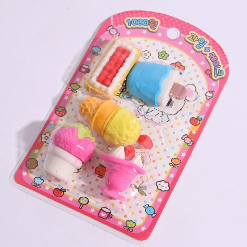 Kawaii Creative Food Cake Eraser Christmas Children Gift Ice Cream Hamburger Lollipop Detachable Rubber Eraser Stationery