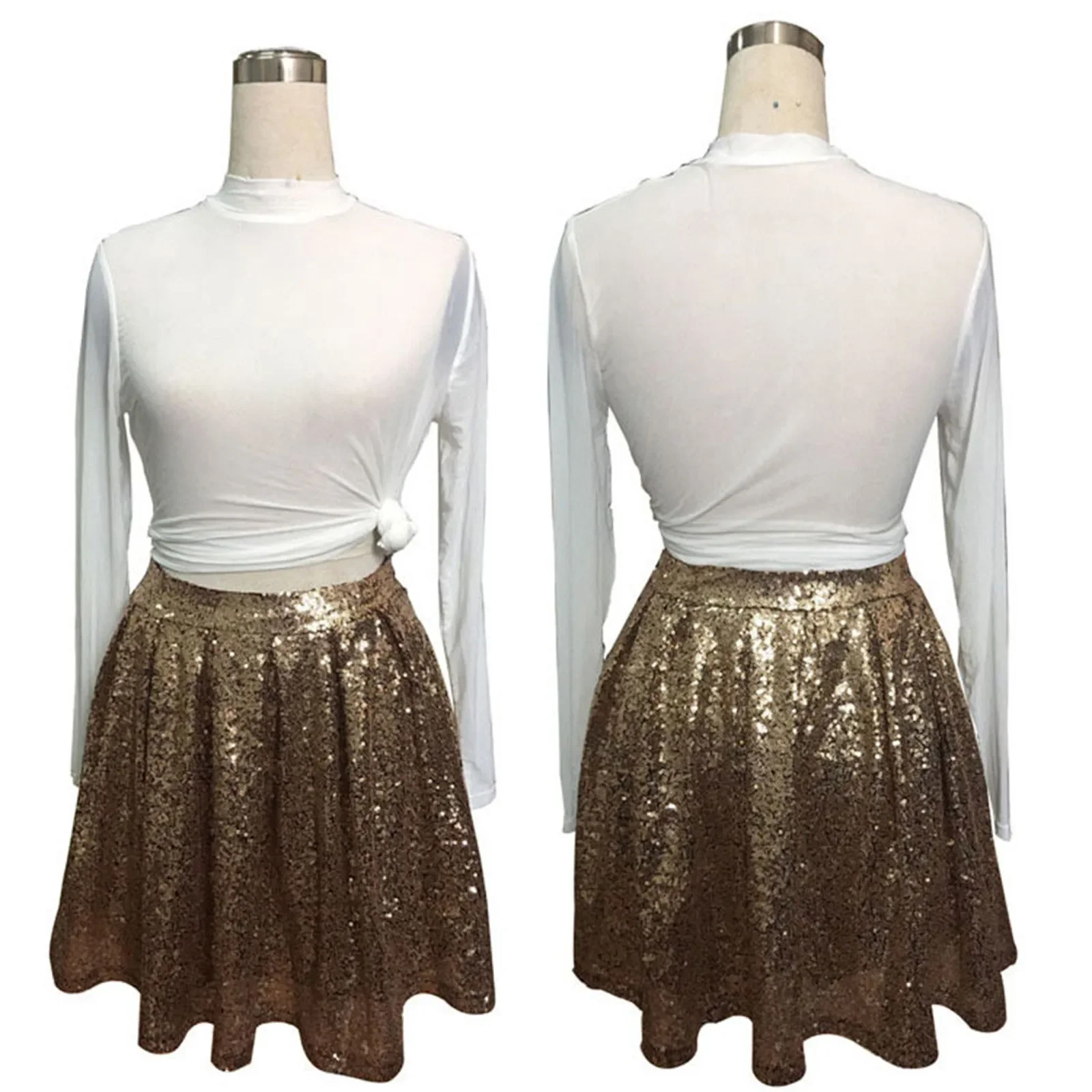 Jupe courte plissée A-line dorée taille haute pour femmes, jupes à sequins adt, mini jupe plissée, fête, boîte de nuit, danse, mode