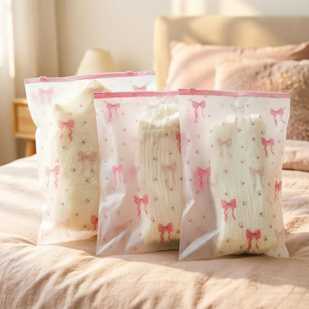3pcs (large + Medium + Small) Floral Print Transparent Storage Bags - Perfect for Organizing Clothes, Cosmetics, and Lingerie.