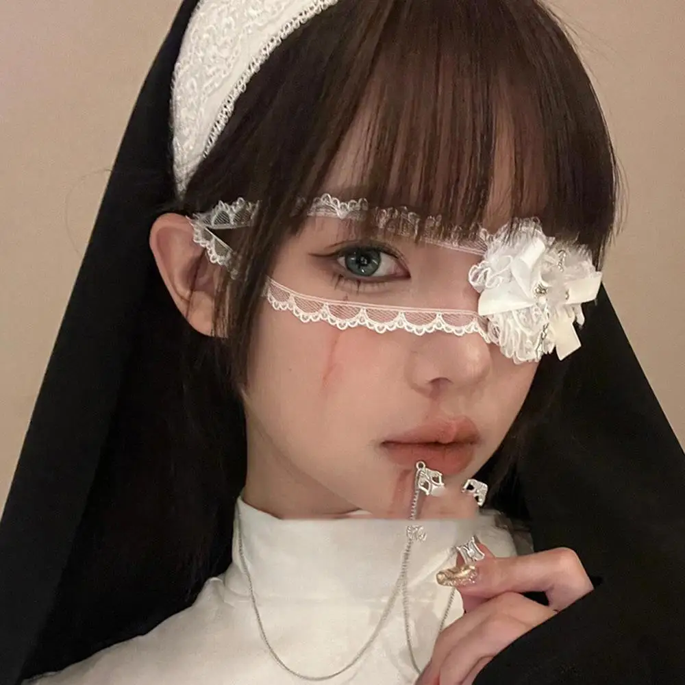

Halloween Cross Eye Mask Women Lolita Cosplay Eye Patch Gothic Heart Bow Lace Eyewear Cosplay Punk Cosplay Accessories