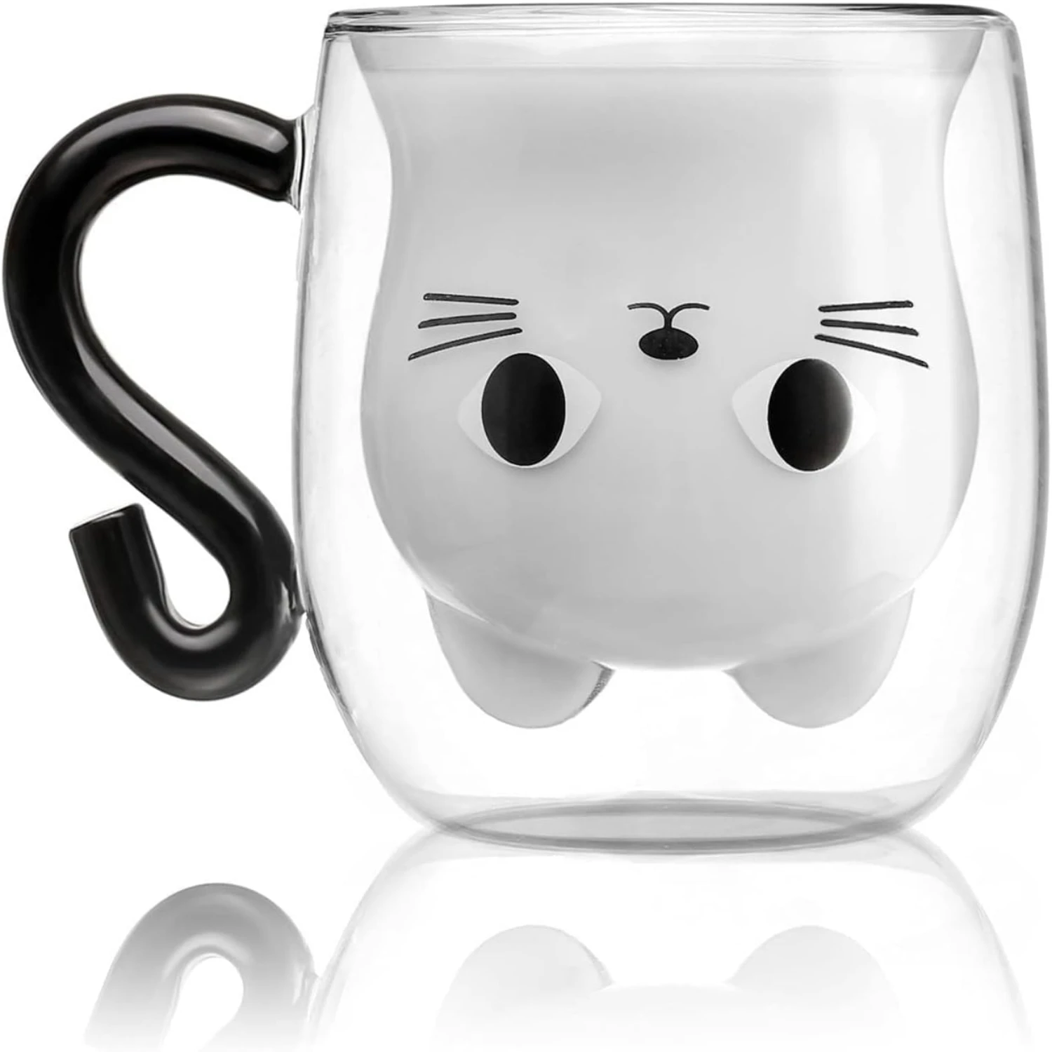 

Phitihui Cat Mug, Double Wall Glass Coffee Tea Cup, Gifts for Women Wife Mum Her Girl Teacher, Birthday Present (Black)