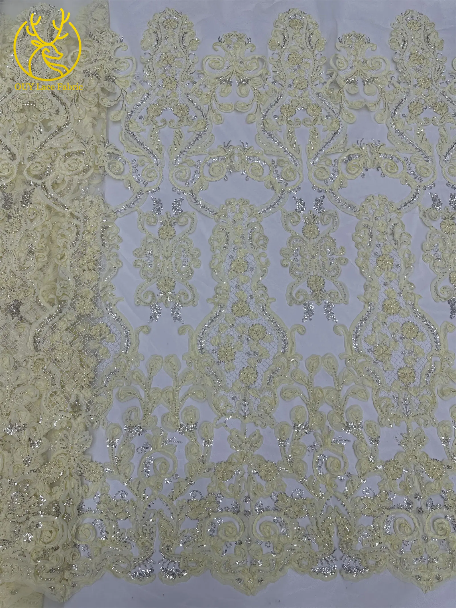 3D Afrikanischer Perlen-Spitzenstoff Schwarz Rot Luxuriöser Hochwertiger Französischer Pailletten-Tüll für Damen Abendkleid DIY Nähen 5 Yards – Detail 31