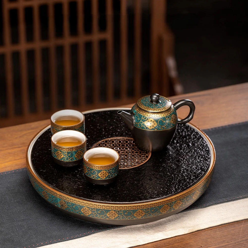 

Tea Tray for Decoration, Pottery Dishes for Serving, Japanese Stone Trays, Bamboo Table, Ceremony Board