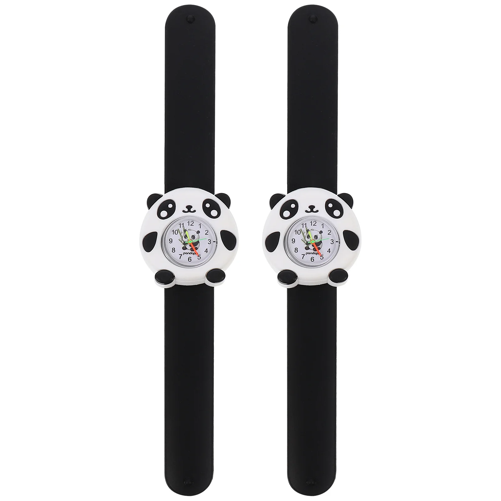 

2 pcs Silicone Watch Cute Panda Design Waterproof Learning Clock Bendable Student Gift For