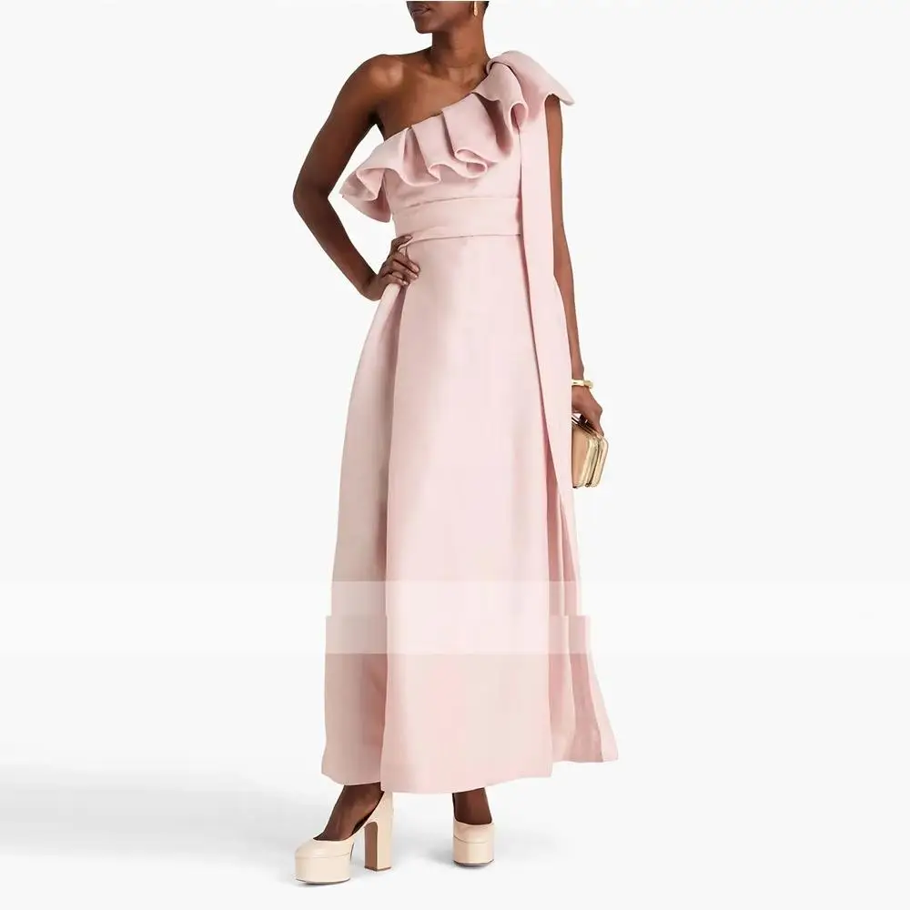 

Индивидуальный пошив: Женское вечернее платье А-силуэта, длиной до щиколотки, для торжественных мероприятий, на одно плечо, в саудовском стиле, без рукавов, с оборками, для выпускного вечера