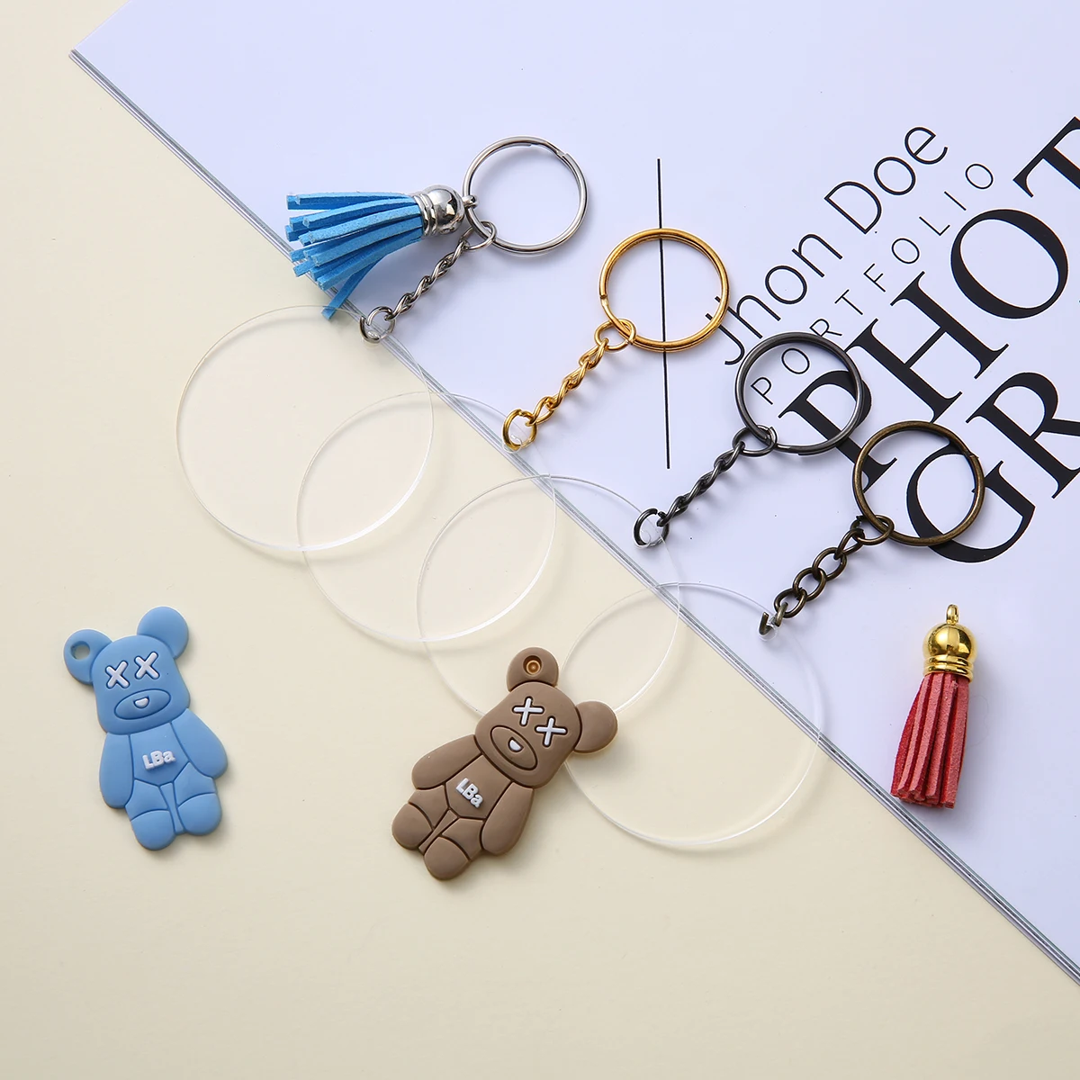 Blank Clear Round Acrylic Keychain Blanks Matching Key Ring Extender Chain Jump Rings Connector Hardware for DIY Keychains