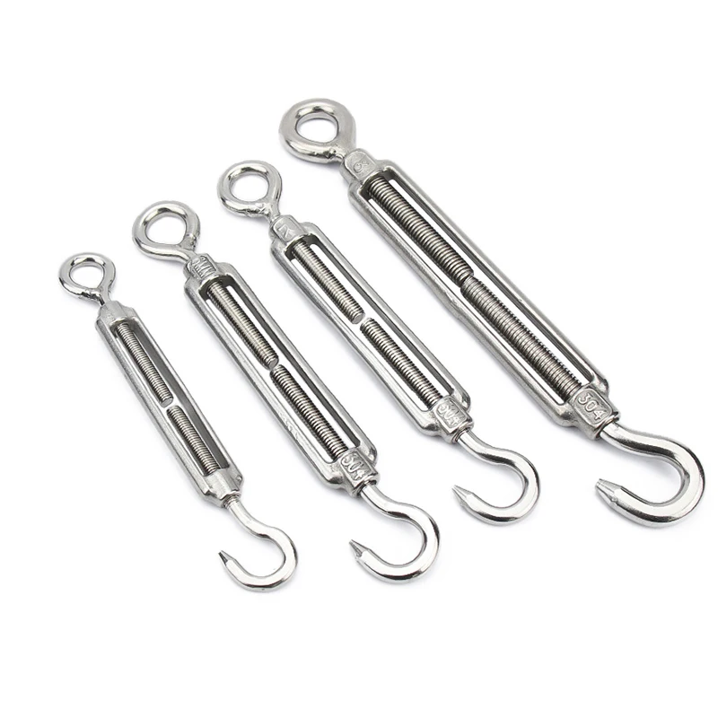 M4 - M16 304 Stainless Steel Turnbuckle Wire Rope Tensioner Hook & Eye Turnbuckle Bolt Hook Rigging Eye Screw Adjustable