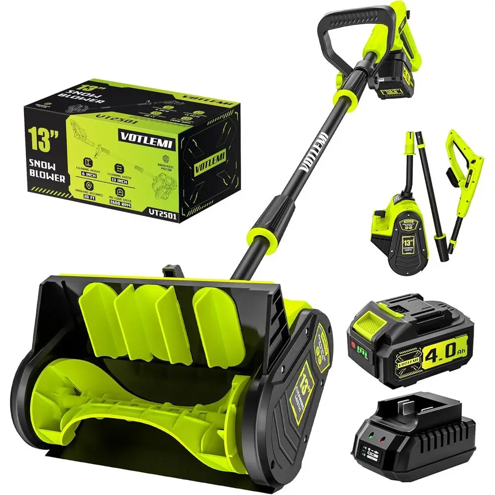 

Аккумуляторная лопата 40В, 13 дюймов, 4.0 Ач, с направляющей пластиной, для уборки сада, патио, террасы, подъездных путей, зеленая