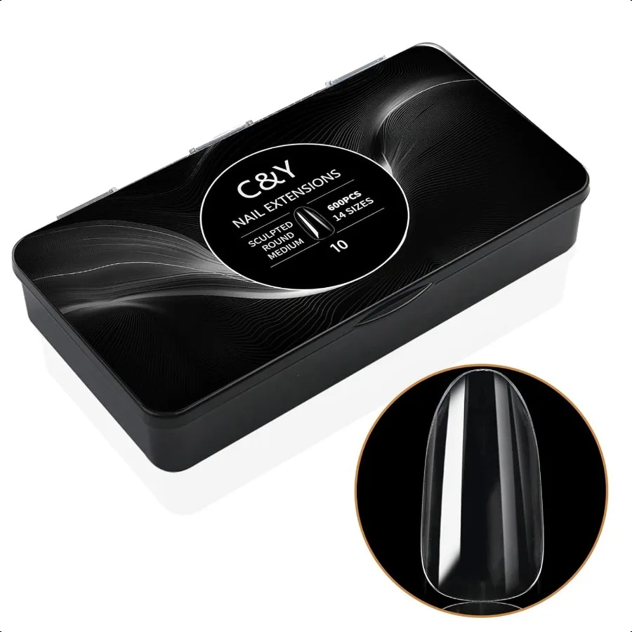 600 pièces sculptées moyen rond doux Gel ongles conseils professionnel faux ongles conseils avec boîte 14 tailles couverture complète clair acrylique Pr sur faux