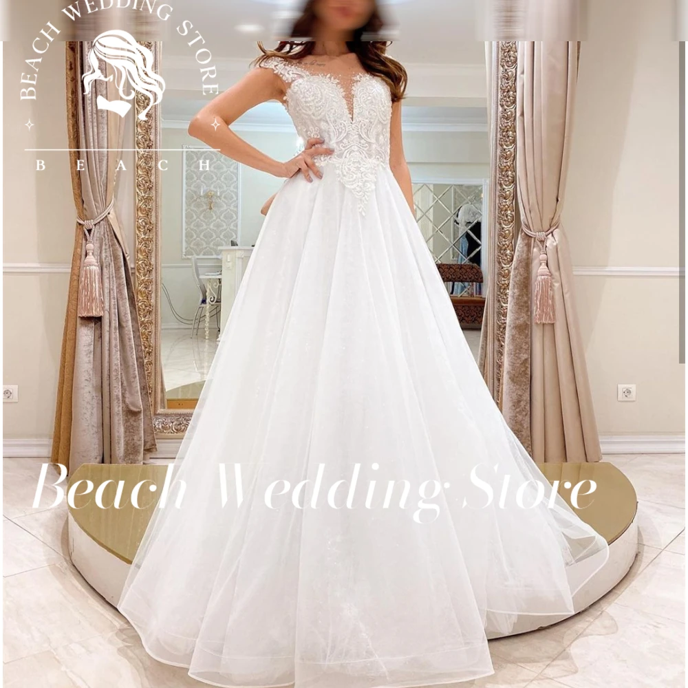 

Beach Customized Vintage Wedding V-Neck Lace Appliques Gown A-Line Floor Length Organza Tulle vestidos de novia Charming Woman