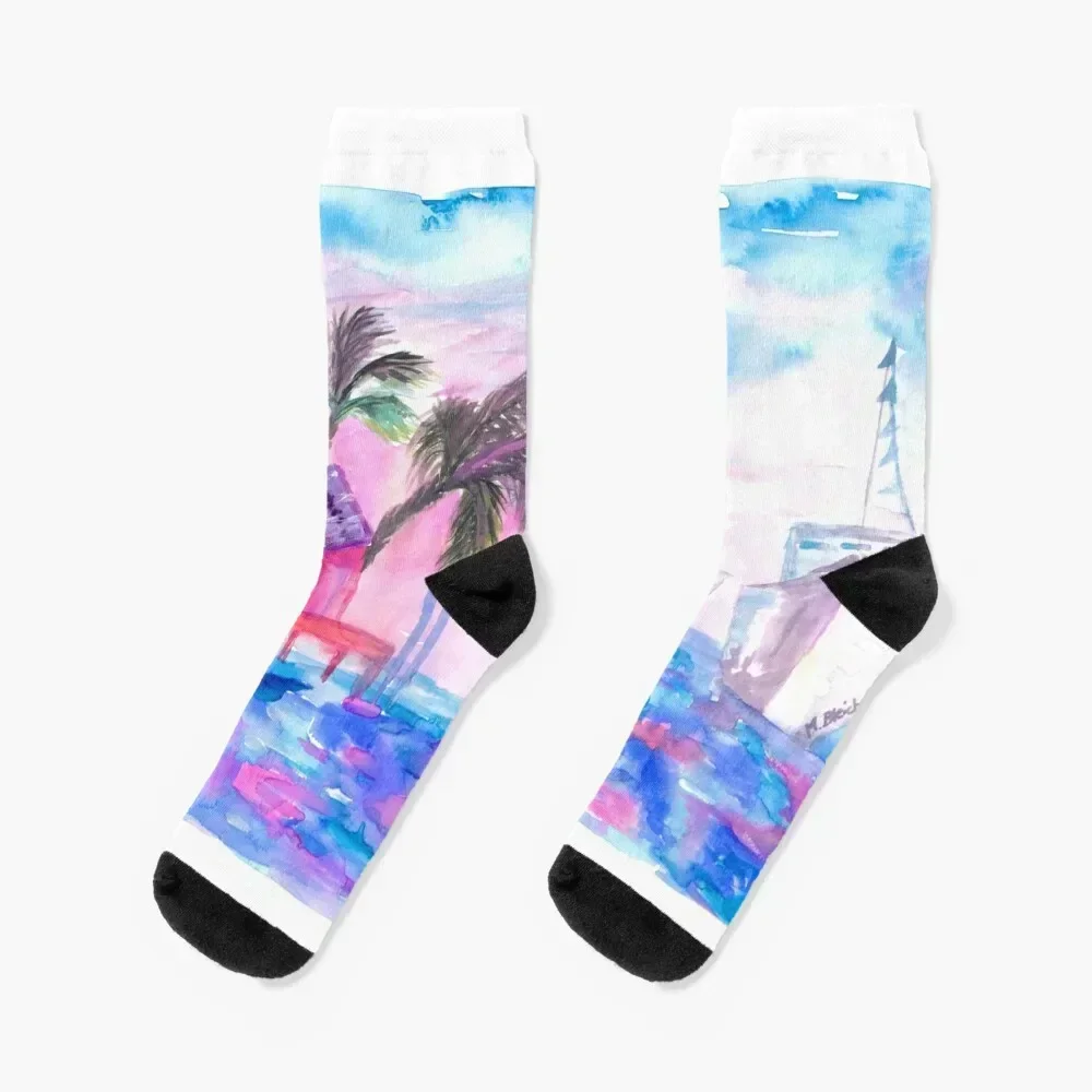 

Key West Florida Colorful Pier With Boats Socks Wholesale sport cycling Mens Socks Women's