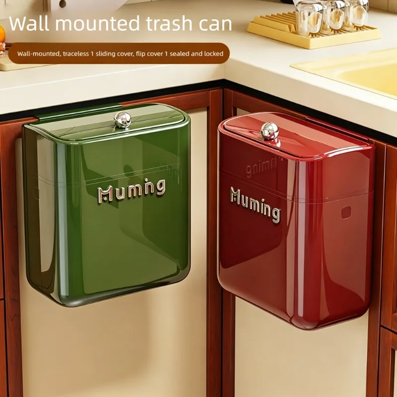 Wall-mounted Trash Can, Household Kitchen No-bending Sealed Toilet with Cover, Hanging High-value Food Waste Storage Bucket
