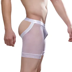 Open Butt Mannen Ondergoed Erotische Lange Benen Ademende Comfort Shorts Ijs Zijde Blote Billen Doorschijnende Slip Onderbroek