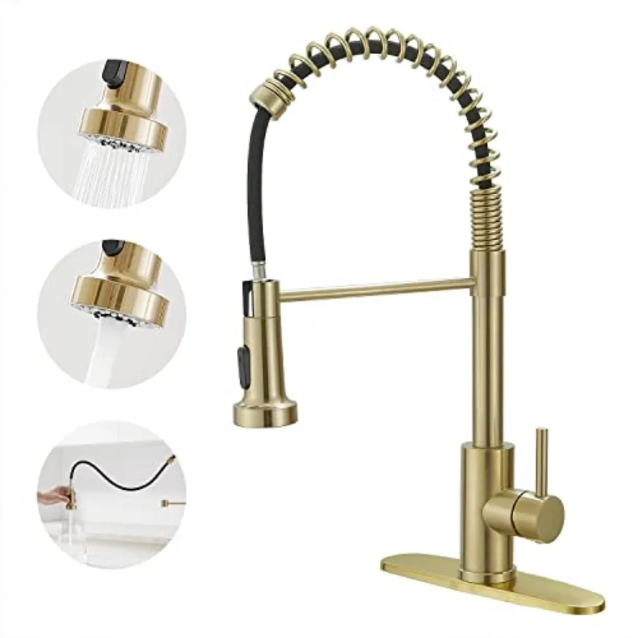 

Kitchen Faucets with Pull Out Sprayer Commercial Spring Sink Faucet Stainless Steel Pull Down Single Handle Farmhouse faucets w