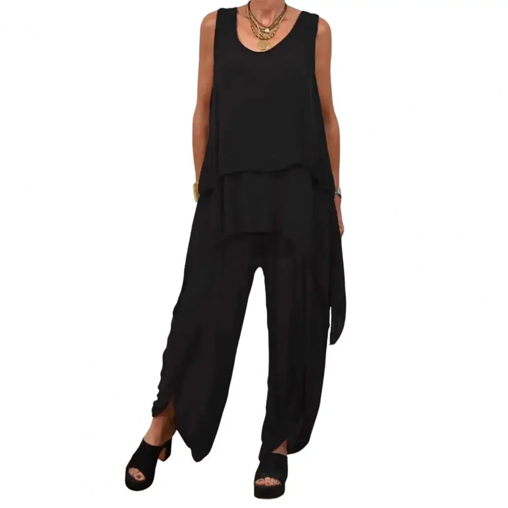 

Loose Fit Women Suit Stylish Women's Sleeveless Two Piece Set with Irregular Top Wide Leg Pants for Casual Summer Wear Women Two
