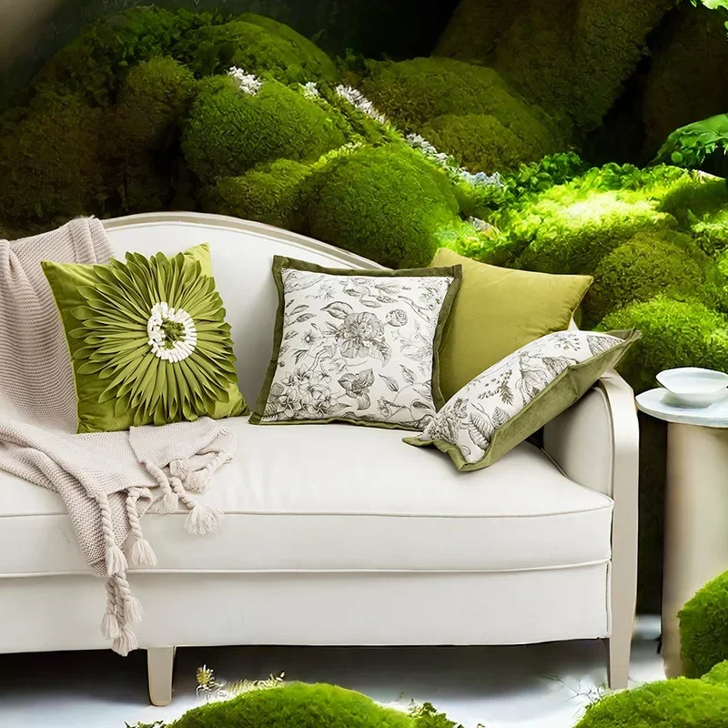 Green Light Luxury Pillow Cover Decorative Flower Jacquard Patchwork Cushion Cover Nordic Modern Cojines Decorativos Para Sofá