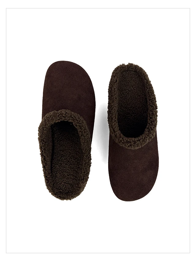 2027 Autumn Winter New Arrival Cow Suede Upper Warm Faux Shearling Lining Mango‑Toe Slip‑on Women's Home Mule Cotton Slippers