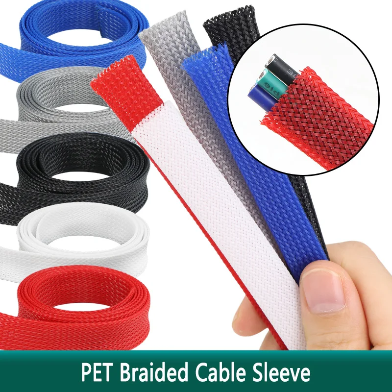 2/5/10m PET Cable Sleeve Expandable 2mm - 60mm Insulated Braided Sleeving Data Line Protection Flame-Retardant Wire Wrap Sheath