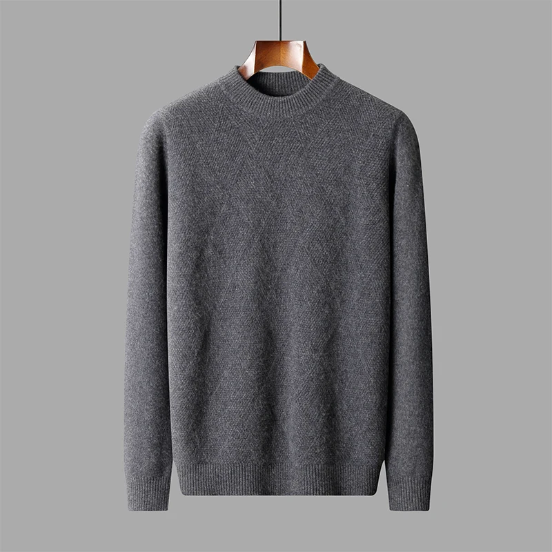 New Rhombock Autumn/Winter 100% Merino wool cashmere sweater men's O-neck pullover warm bottom knit shirt top