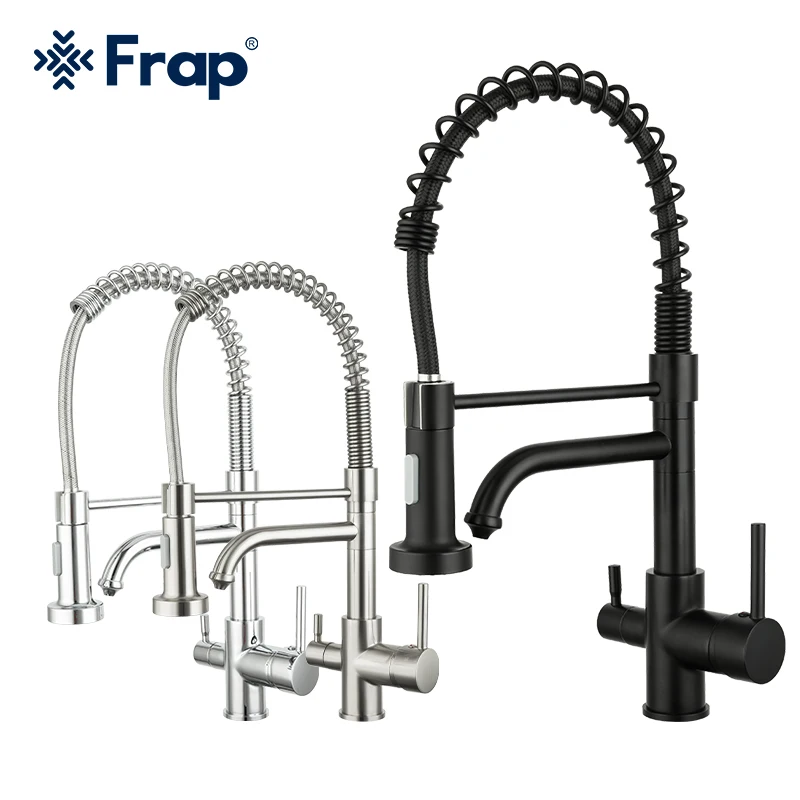 

Frap Kitchen Faucets Spring Faucet Pure Water Faucet Dual Handles Tap Rotatable Sink Tap Cold Hot Mixer Pull Down Crane Torneira